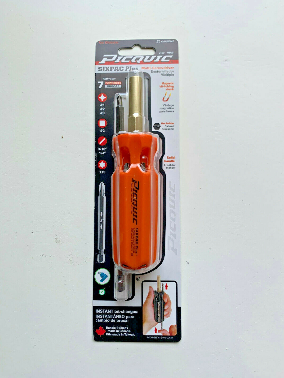 PICQUIC SIXPAC Plus Screwdriver Multi Bit with 7 Hex Powerbits “Bright Orange”