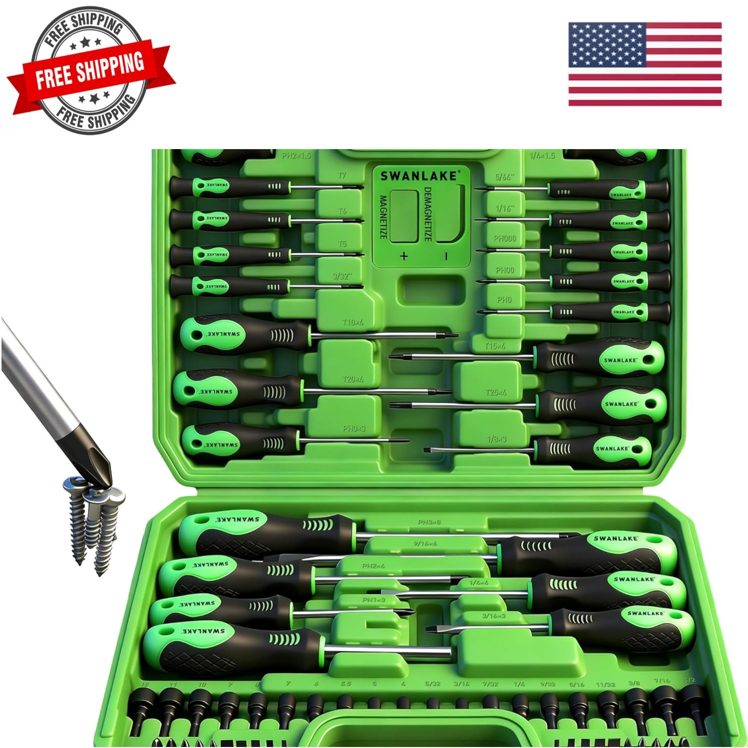 SWANLAKE 86PCS Magnetic Screwdriver Set,Includes Slotted/Phillips/Torx Mini P…