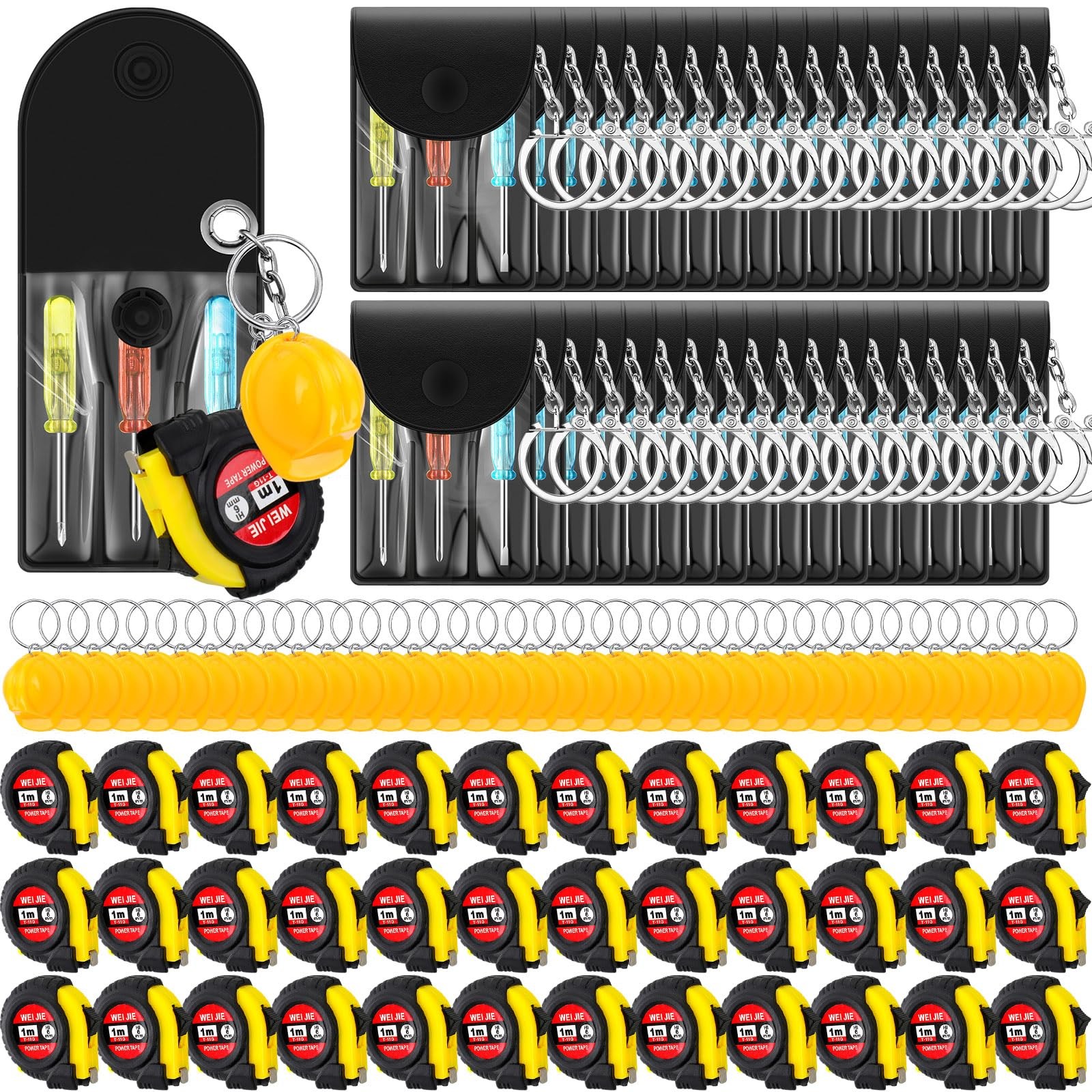 108 Pcs Mini Construction Helmet Keychains Tape Screwdrivers Tool Adult Men Gift
