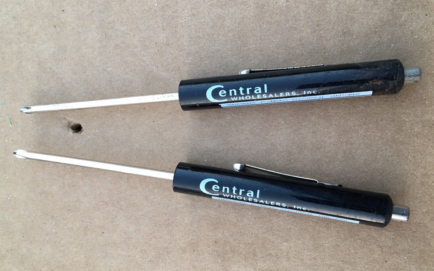 (2) CENTRAL TOOLS MAGNETIC POCKET CLIP MINI PHILLIPS SCREWDRIVER USA MADE