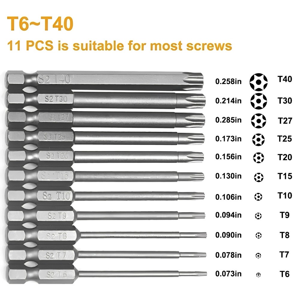 11PCS T6-T40 Magnetic Head Torx Screwdriver Bit Set Security Tamper Proof Star