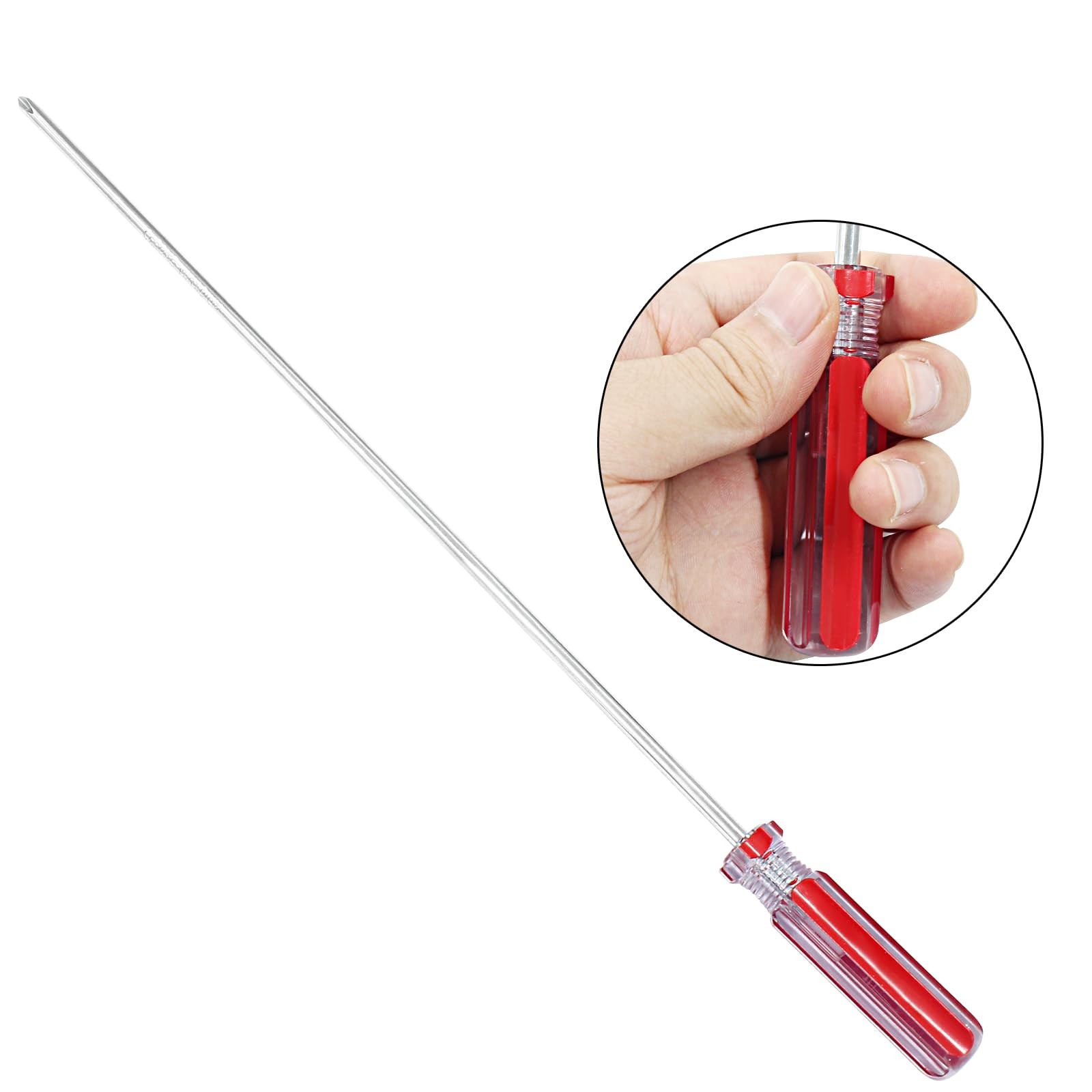 8″ Phillips Screwdriver #1 Extra Long Shaft Magnetic Tip Red Handle