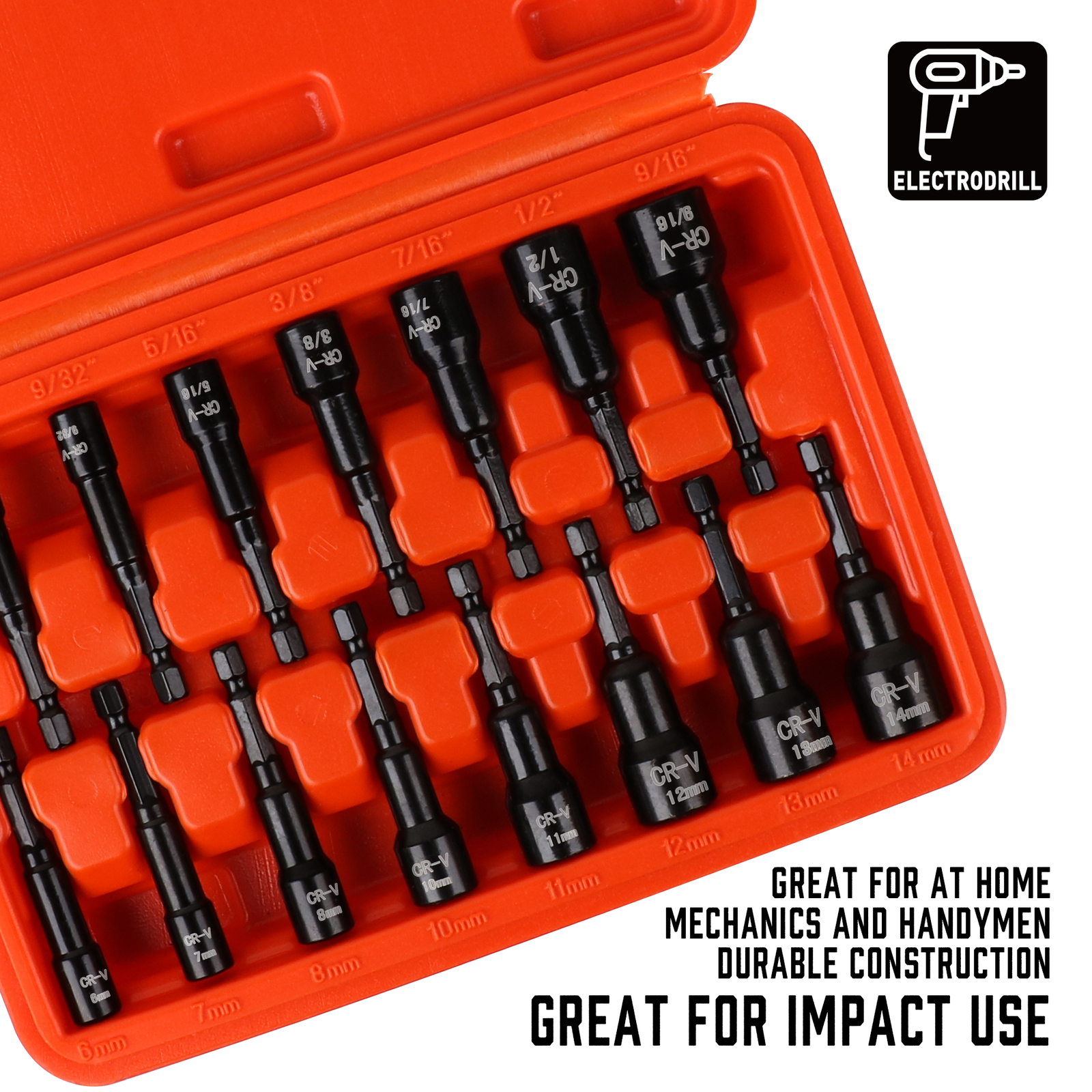 15pc Magnetic Nut Driver Set SAE & Metric Setter Power Drill Bit 1/4″ Hex Shank