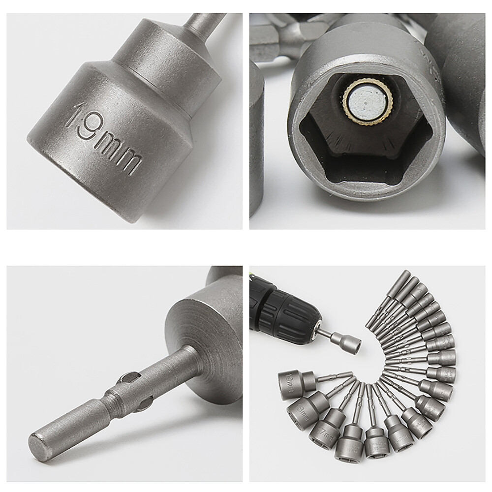 Deepen Hex Magnetic Nut Driver Socket 5mm Round Shank Impact Drill Bits 5-19mm