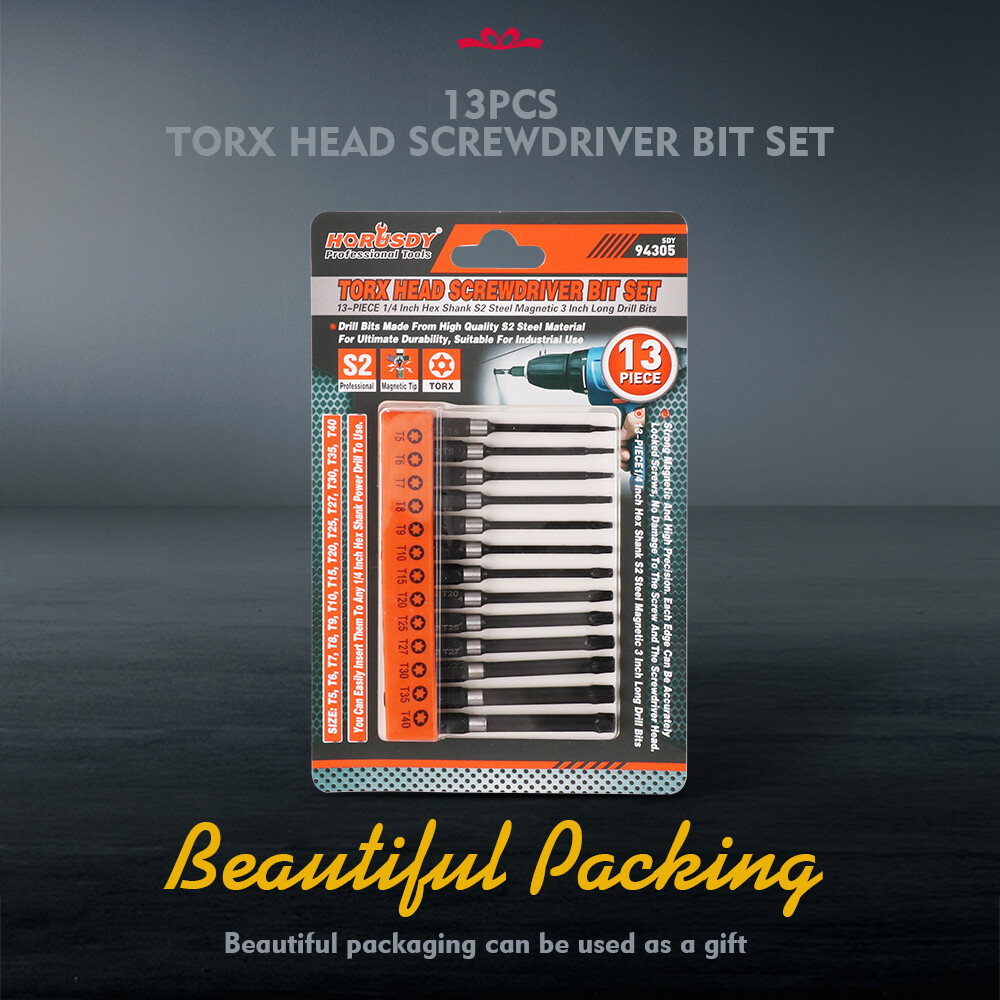 13Pc Magnetic Torx Screwdriver Bit Set Temper Proof Long Torque Sleeve T5-T40