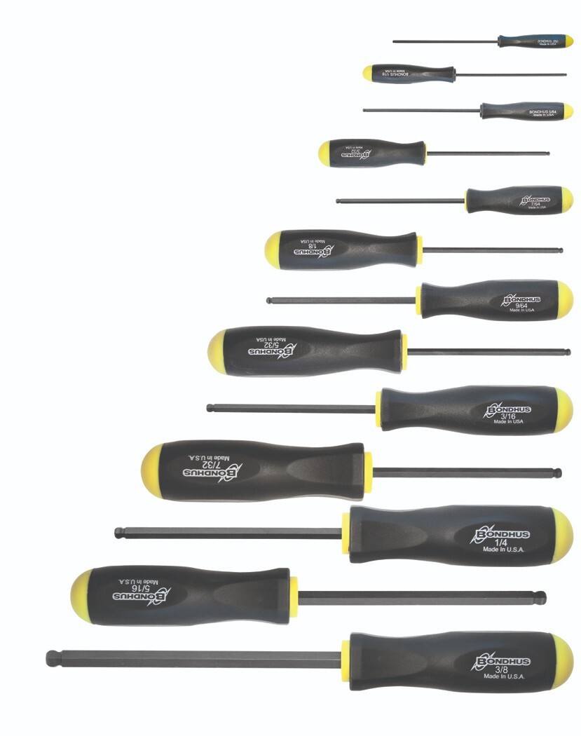Bondhus 13pc Ball End Hex Screwdriver Set SAE Standard Inch .050 – 3/8 USA 10637