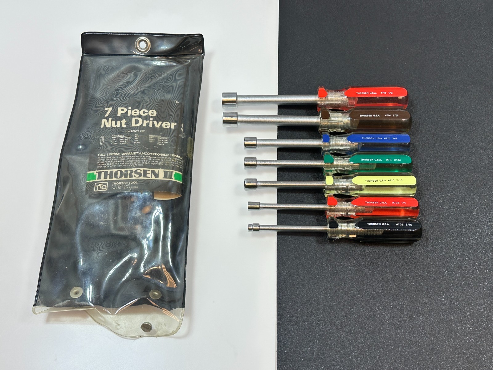 🇺🇸 Thorsen Tools USA 7pc No. 737 Nutdriver Set SAE Sizes 3/16″ to 1/2″ Kit Bag