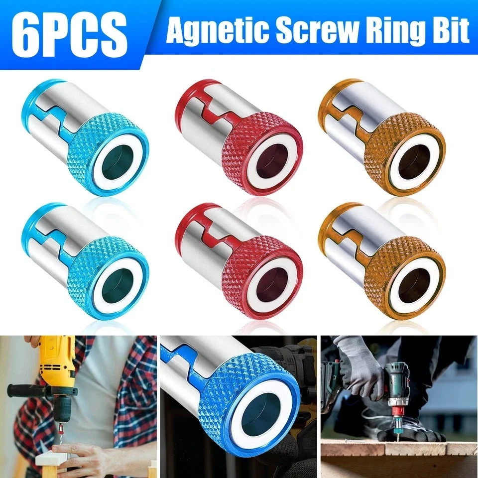 6 x Screwdriver Head Magnetic Ring Pivoting Bit Tip Screw Holder Magnetizer