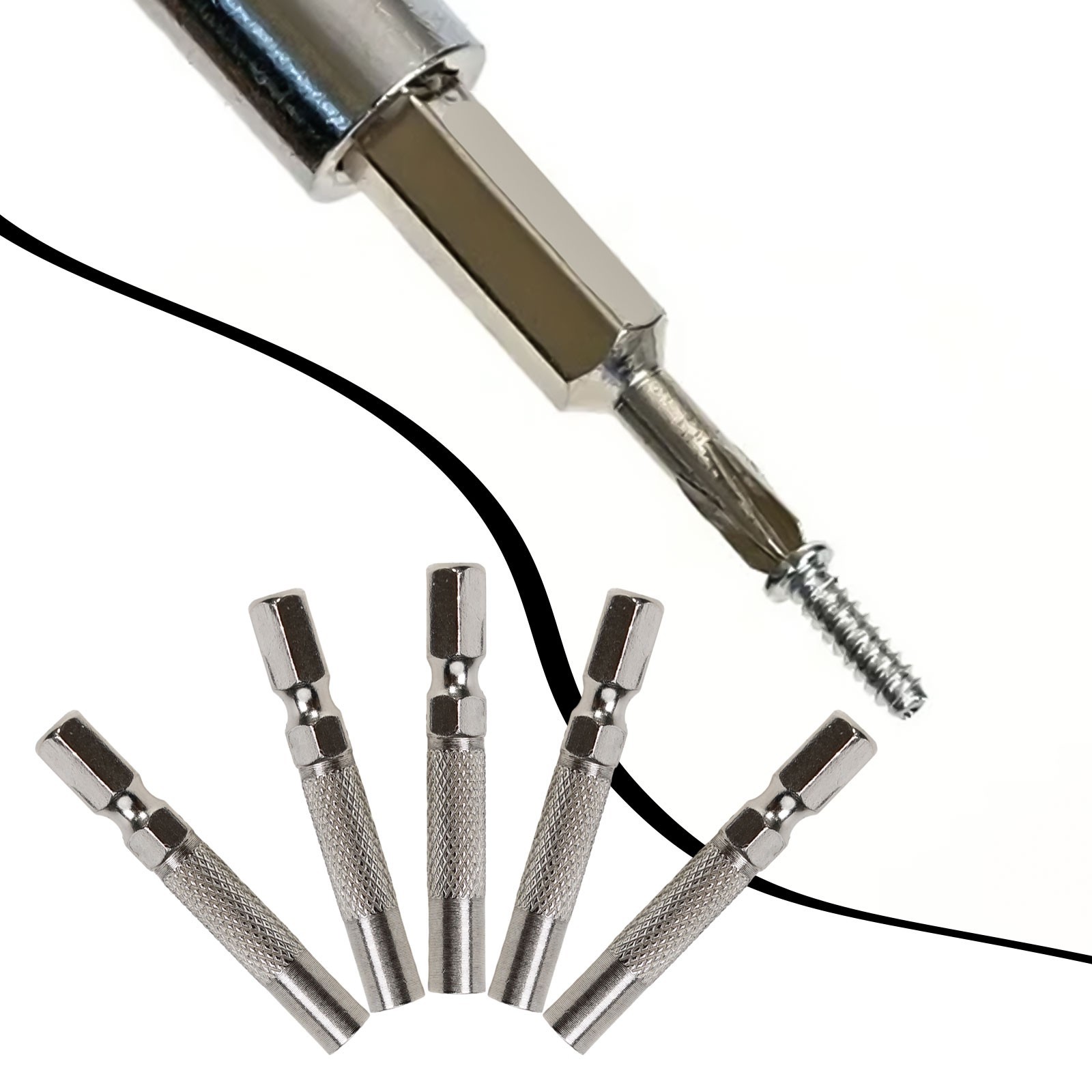 Silver 6.35mm 1/4″ Insert Bit Adapter 5PCS Hex 6.35mm Electric Screwdriver
