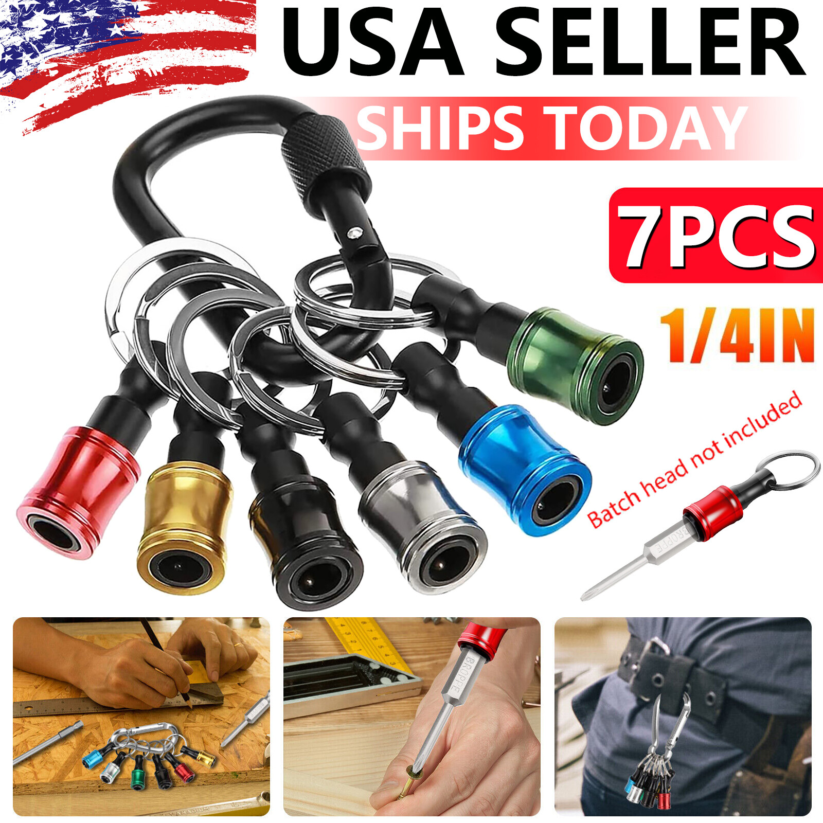 7Pcs 1/4″ Hex Shank Quick Release Keychain Screwdriver Drill Bit Holder Bits Set