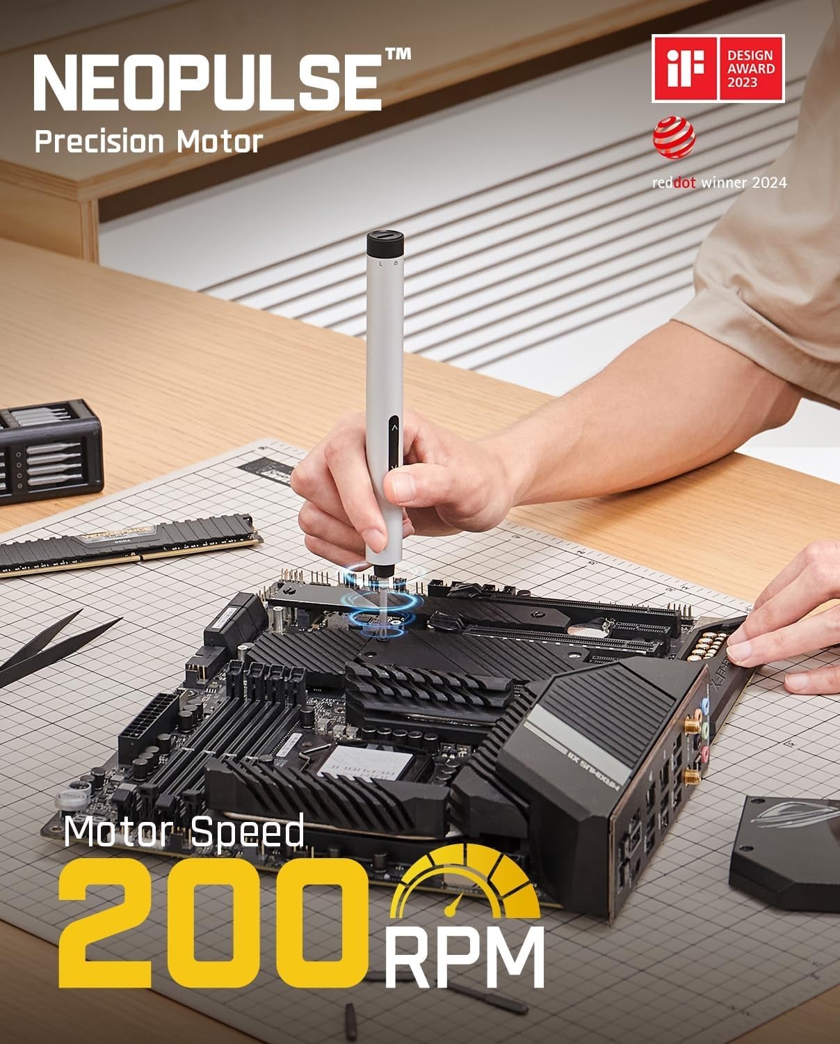 Silver Electric Precision Screwdriver with Rechargeable Battery & Magnetic Case