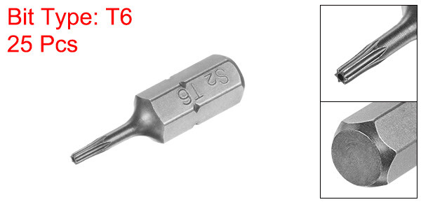 25pcs Torx Bits 1/4″ Magnetic Screwdriver T6 Screw Driver Bit S2 Alloy Steel