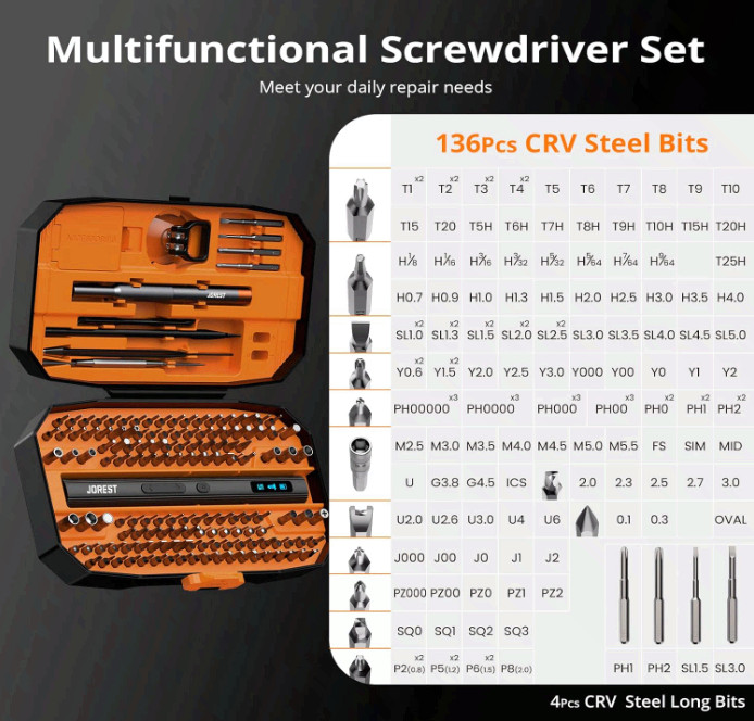 JOREST Electric Screwdriver Set 155 in 1 Precision Cordless 5 Torque