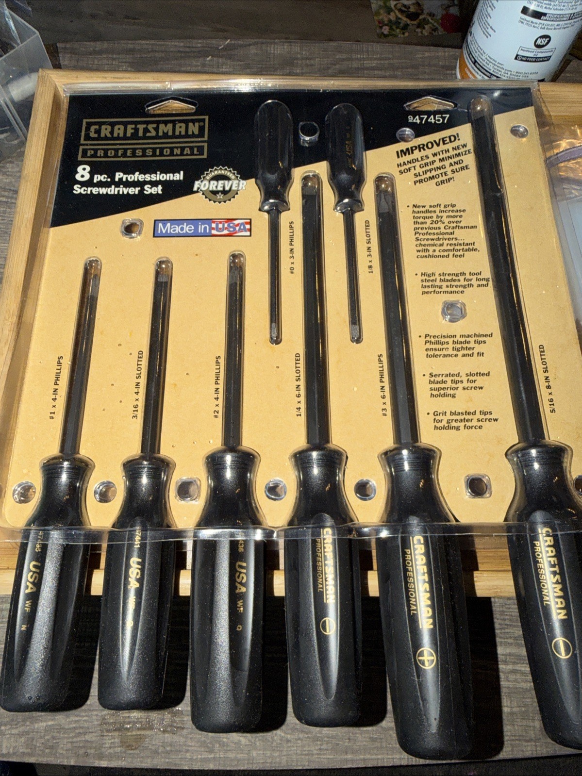 Rare Sears Craftsman Professional USA Nos 8pc Screwdriver Set 47457 Blk Gold