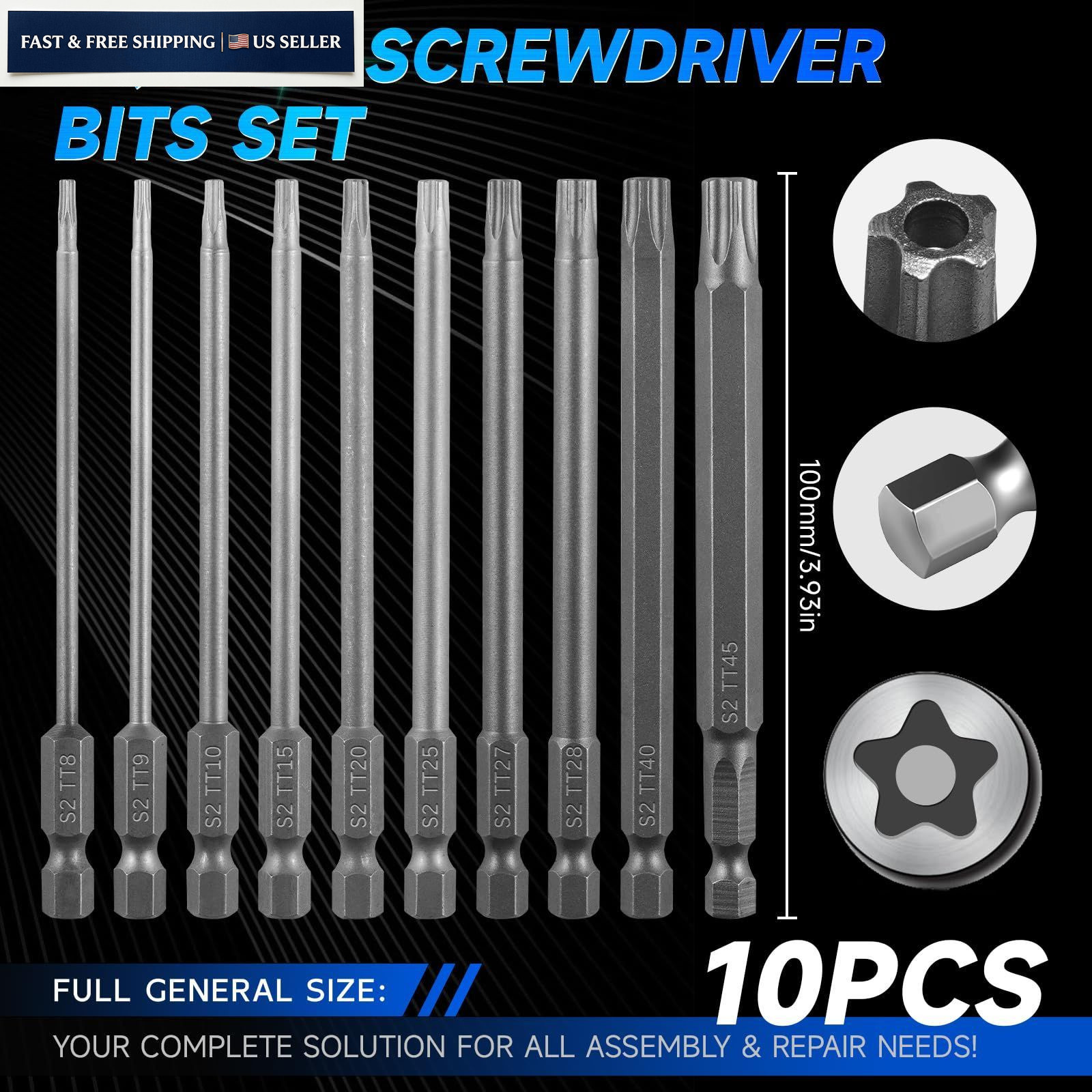 LMXMGRG 10pcs 5 Point Security Torx Bit Set Star Bits 5 point, 100mm/4inch