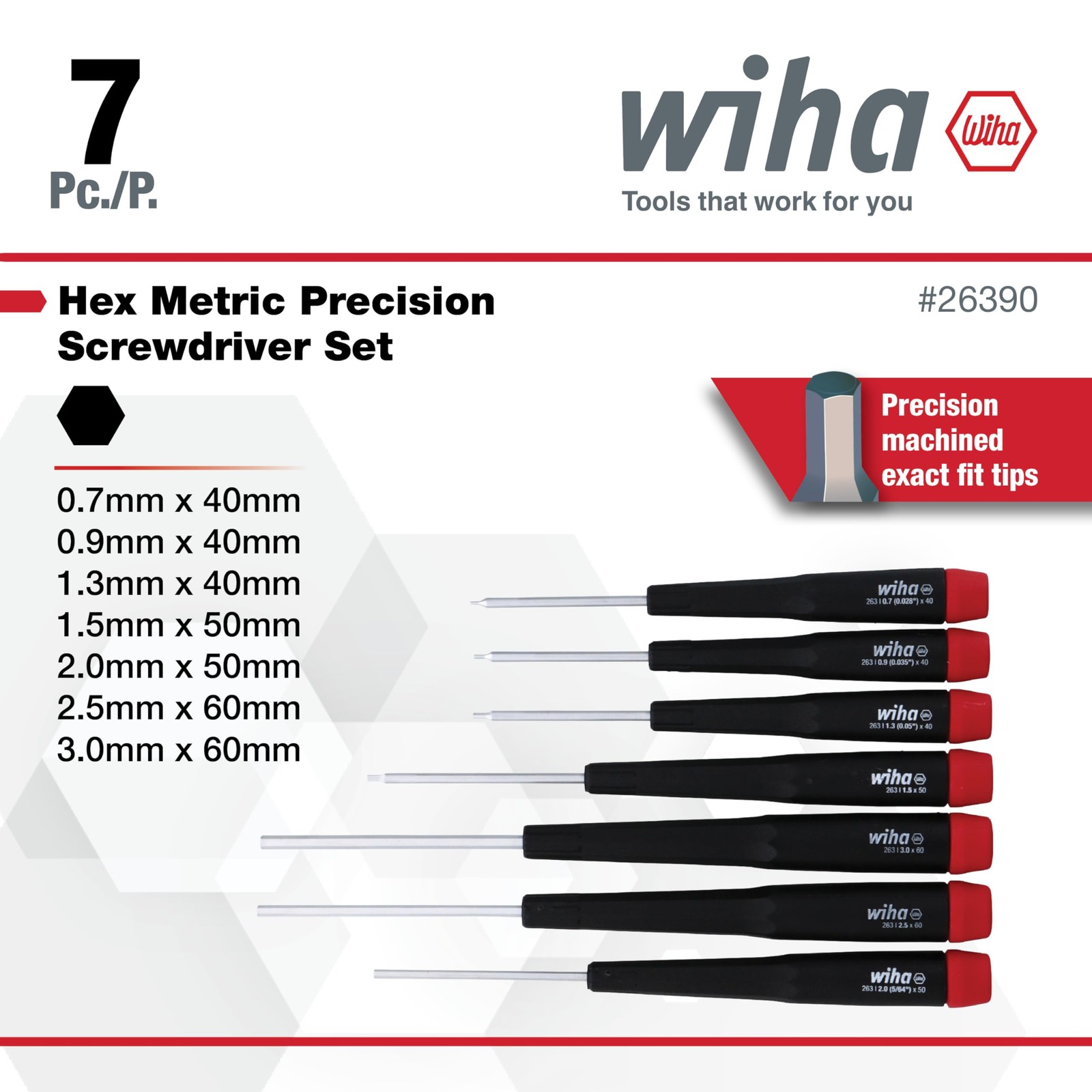 Wiha 26390 Screwdriver Set, Hex Metric With One Size, Original Version