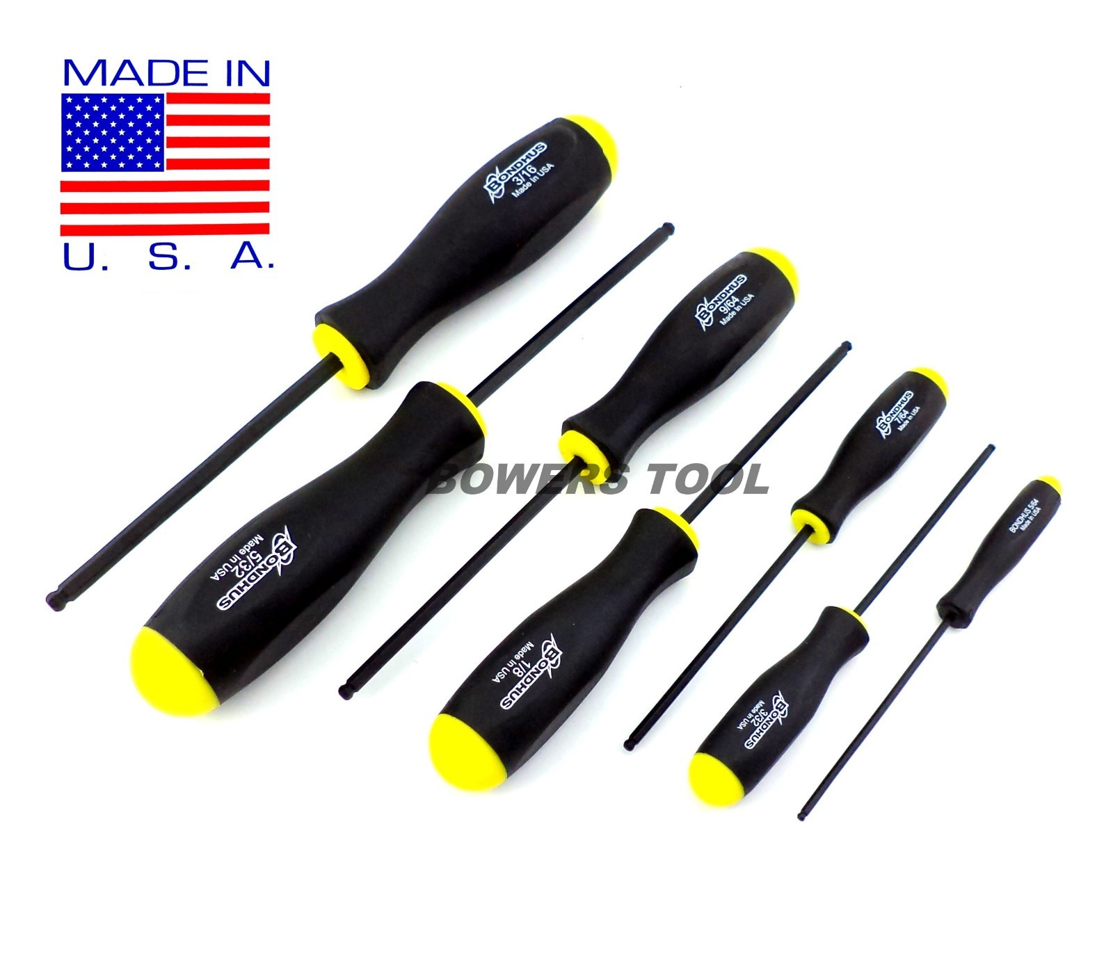 Bondhus 7pc Ball End Hex Screwdriver Set SAE Standard Inch MADE IN USA 10645