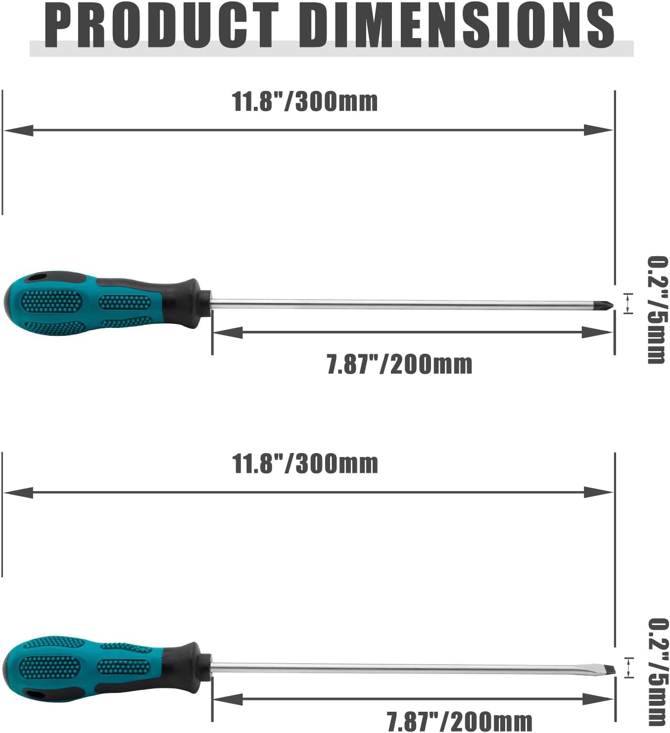 2pc Long Screwdriver Set 8″ Shaft Magnetic Phillips & Flat Head Repair Tool 300m