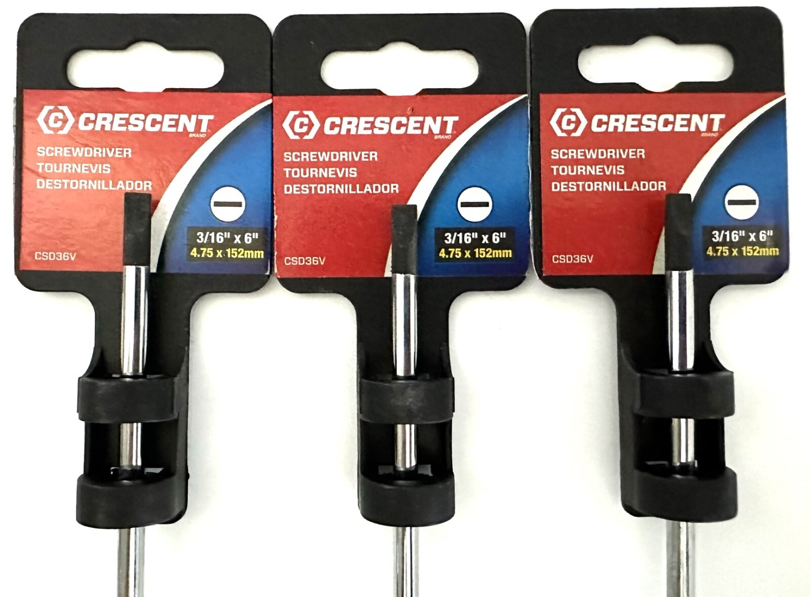 3 PC LOT CRESCENT SCREWDRIVERS 3/16″ x 6″ SLOTTED FLAT SLOT CSD36V APEX TOOL