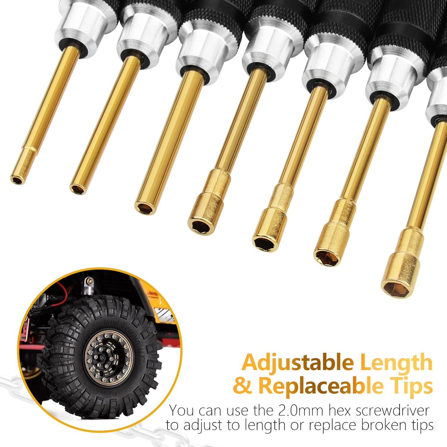 RC Tools Kit 7PCS Hex Nut Screwdriver Set with Gold