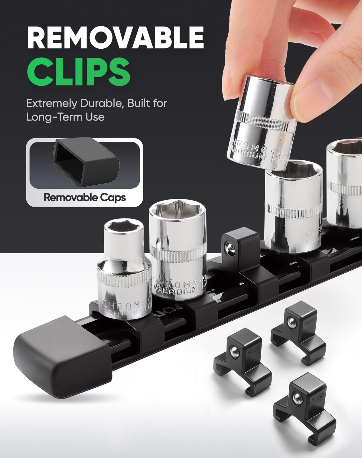 3PC ABS Socket Organizer, Socket Rails Fit 1/2 inch Drive