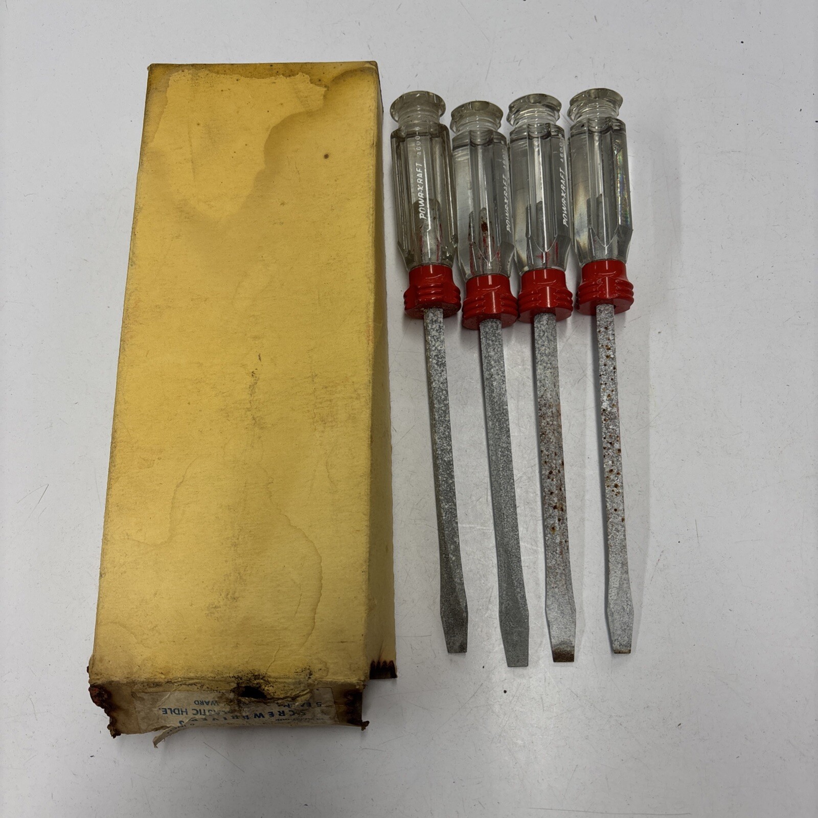 4 Vintage 6″ Screwdrivers Plastic Handle 4600-006 Powr-Kraft See Photos