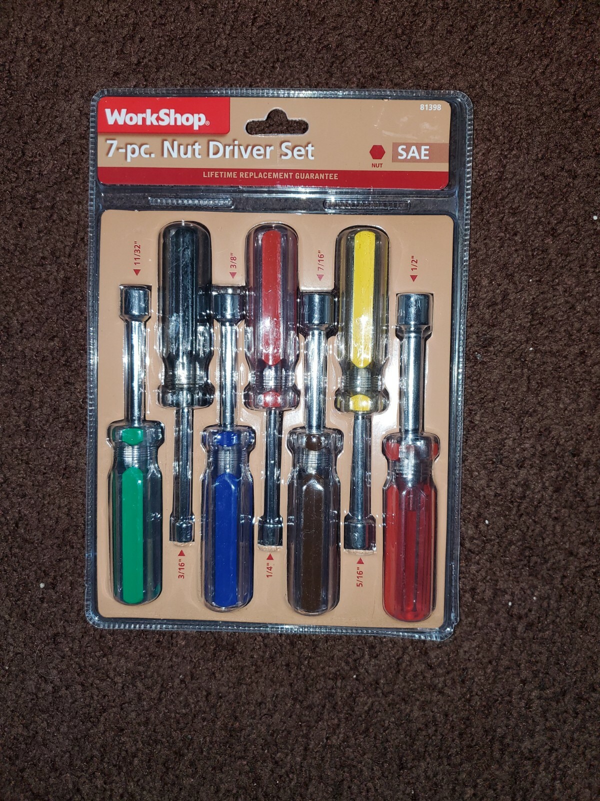 Color Coded 7 Pc Nut Driver Set Chrome Plated Carbon Steel Shaft WorkShop 81398