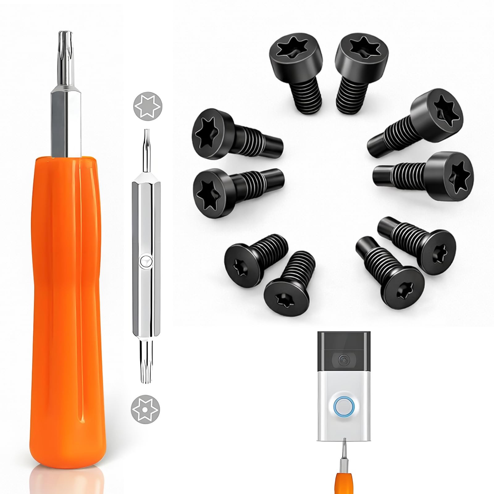 Ring Doorbell Screwdriver Kit, Double-Ended T6/T15 Driver with 2×5 Orange