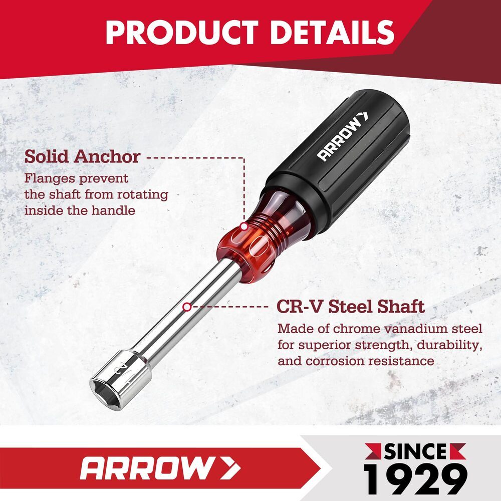 ARROW 7 PCS SAE Nut Drivers Set with Non-Slip Grip Cr-V Steel for Tightening New