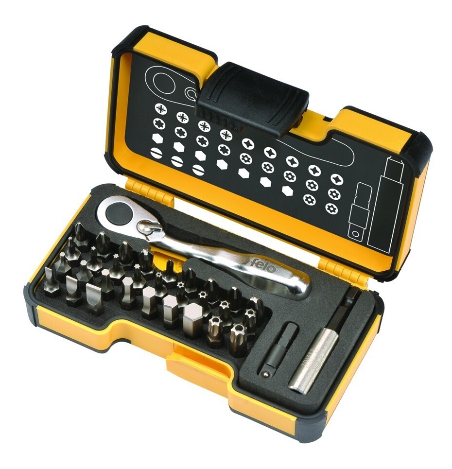 Felo 33pc 1/4″ Hex Ratchet and Bit Set with Extension and Socket Adapter Germany