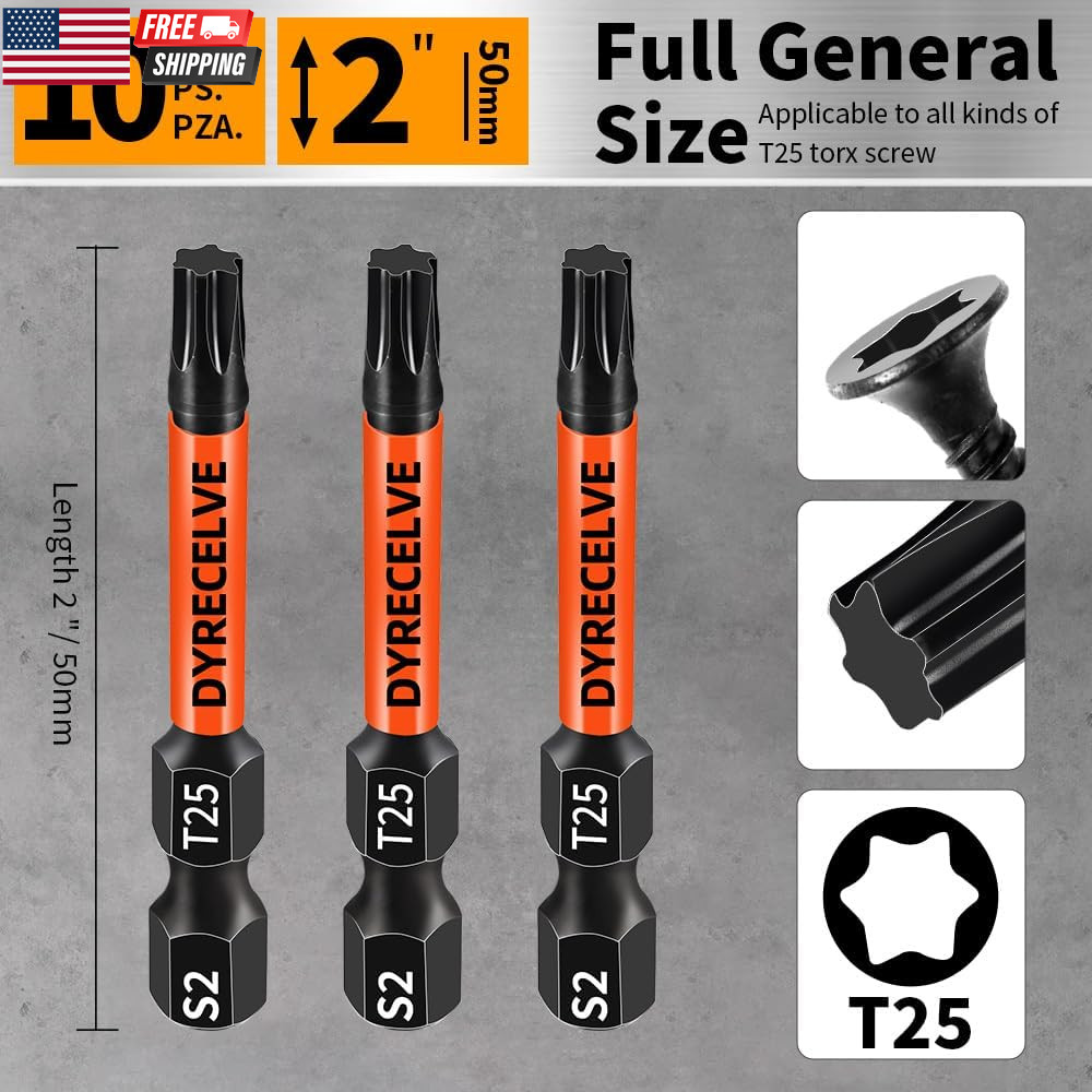 12-Pack Impact Security Torx Bit Set (T5-T40) 3-Inch Long, S2 Steel, Professiona