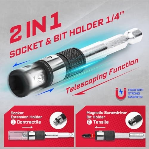 37-Piece Impact Screwdriver Bit & Socket Set, Mini Ratchet Wrench, 30 S2 Bits, 5