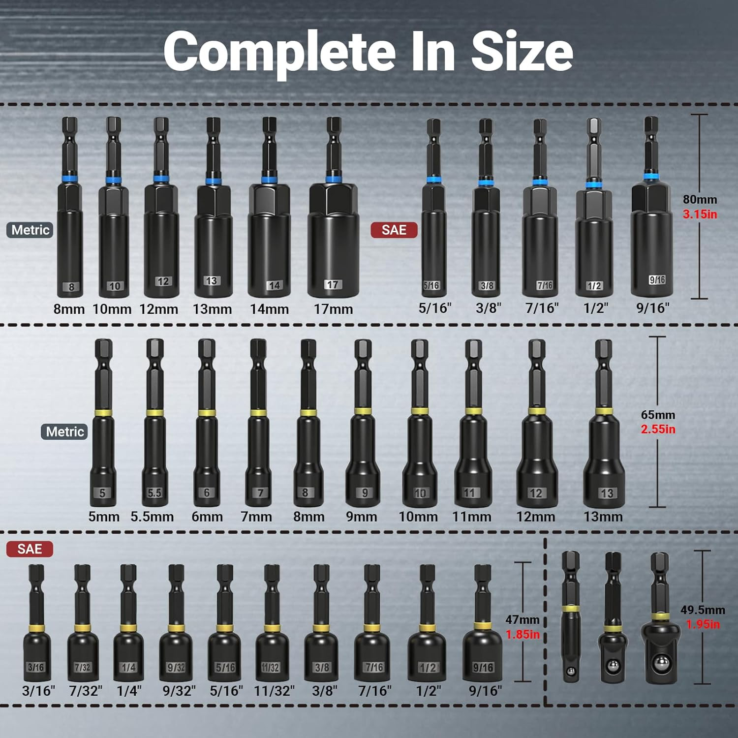 80-Piece Magnetic Impact Nut Driver Set, Sae/Metric Nut Driver Set, Socket Adapt