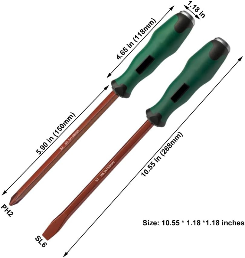 Demolition Screwdriver,2 Pieces 6 * 150Mm S2 Steel Go through Slotted and PH2 Ph