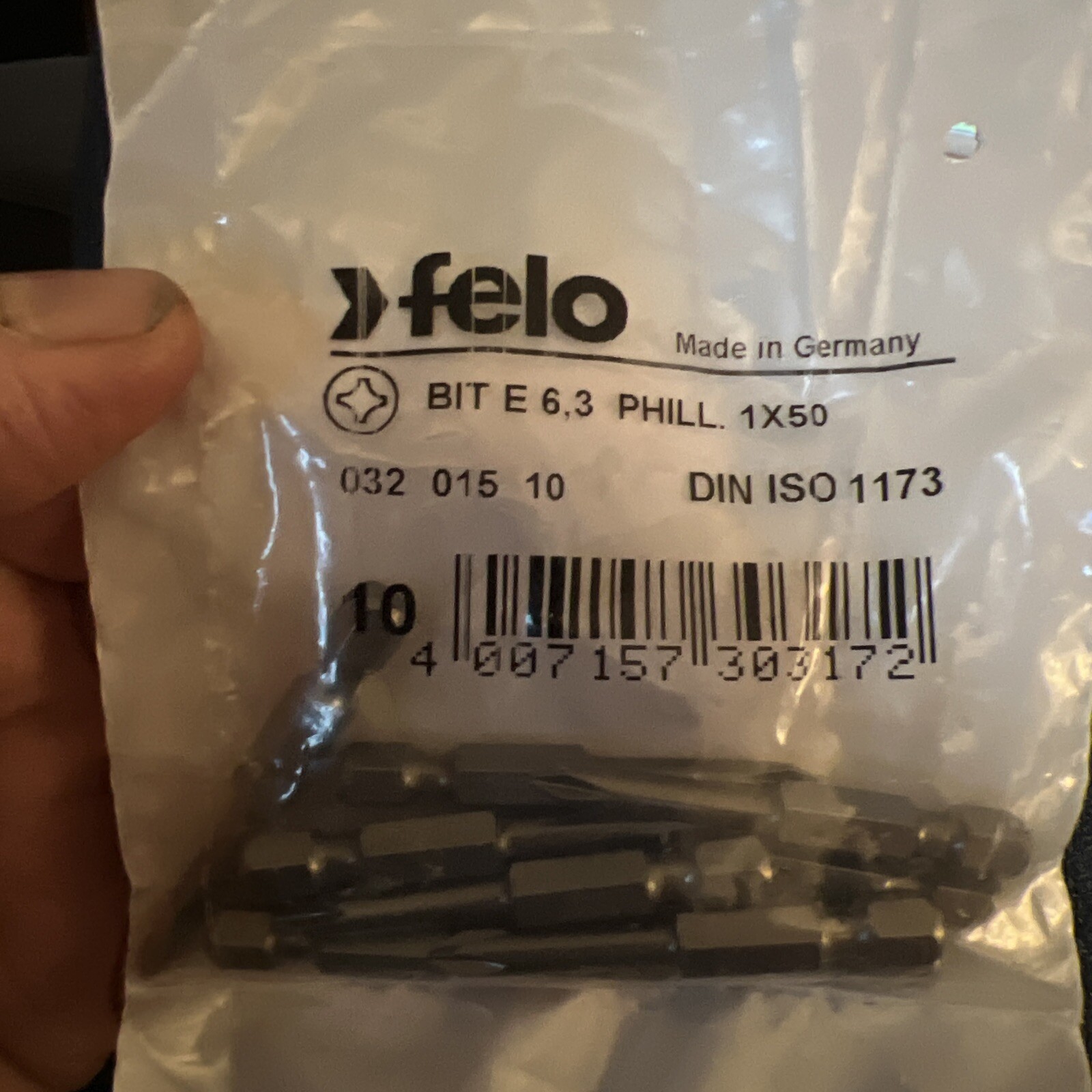 Phillips Bit 1 x 50 mm Pack of 10 Felo Bit E 6,3 Industrial Made in Germany