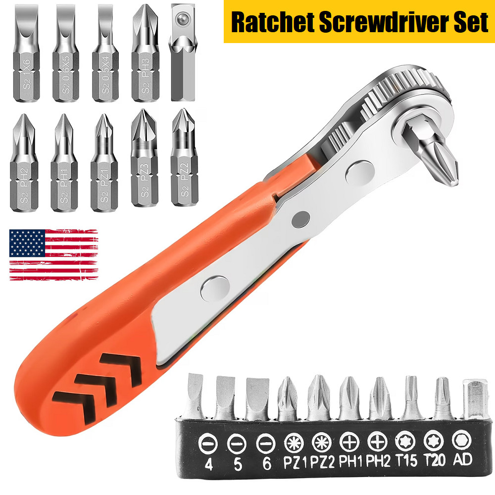 36-Tooth Mini Ratchet Screwdriver Set w/L-Shaped Wrench – Steel Multi-Bit Tools