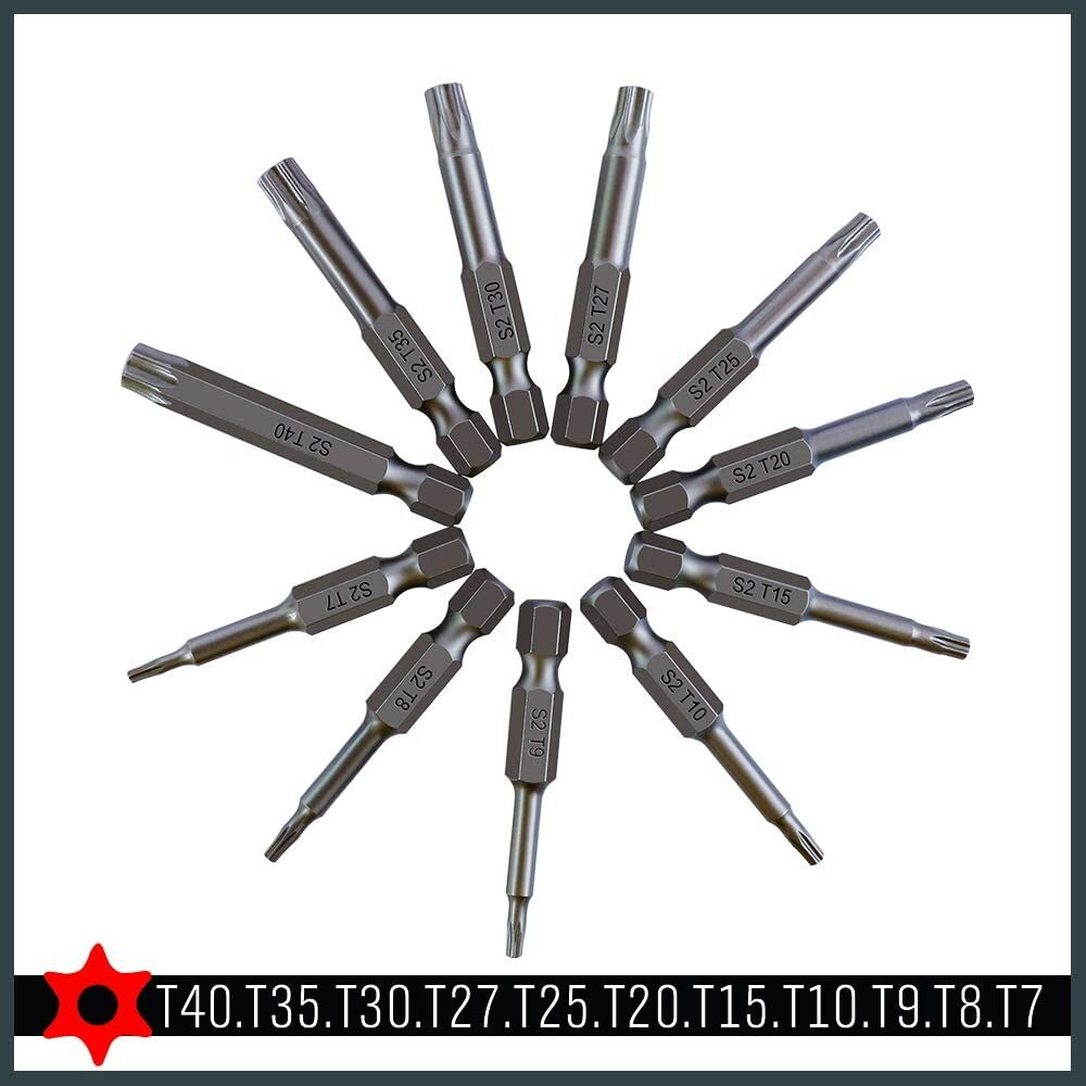 11 Pieces Tamper Resistant Star Bits Torx Bit Set S2 Steel T7 – T40 Security Hex