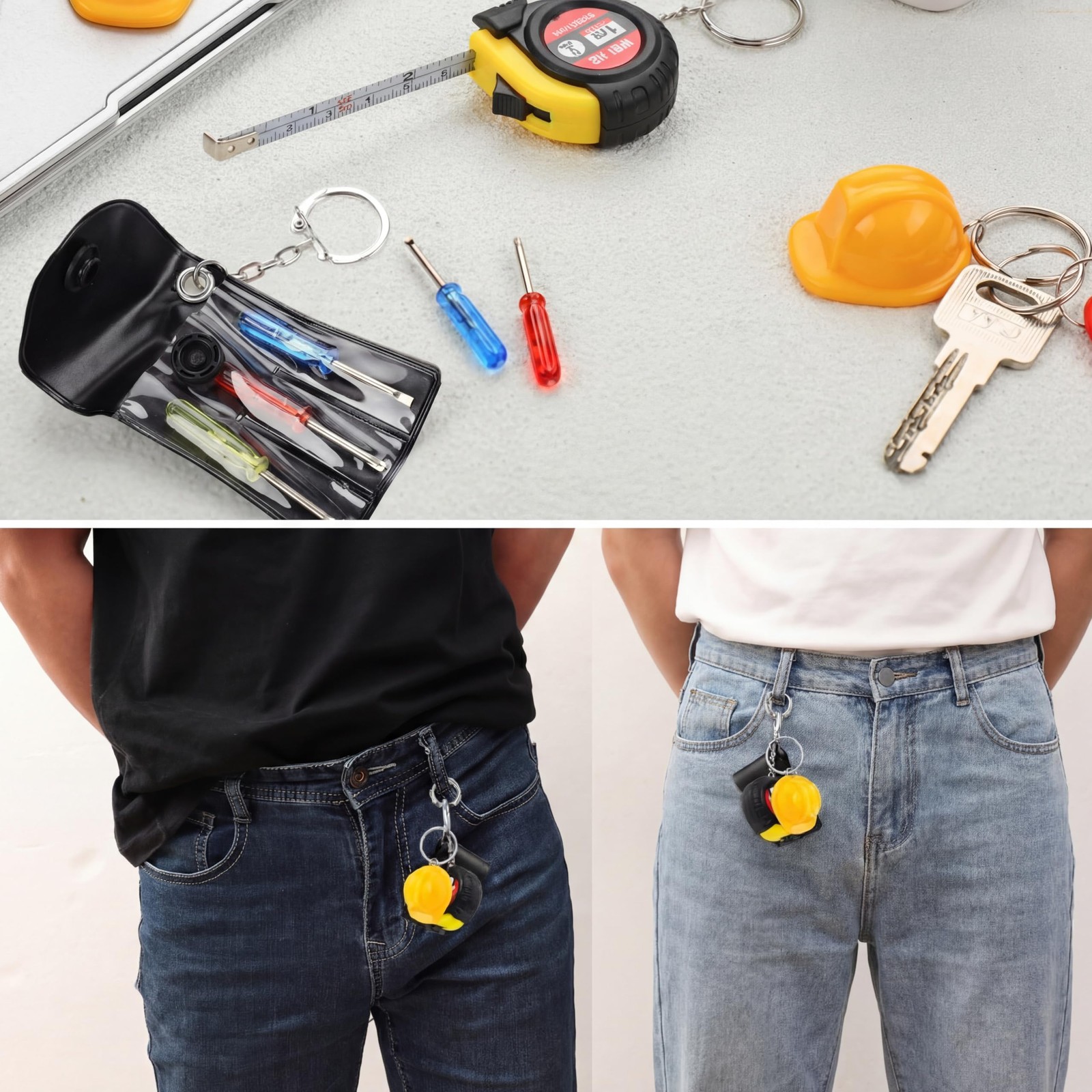 108 Pcs Mini Construction Helmet Keychains Tape Screwdrivers Tool Adult Men Gift