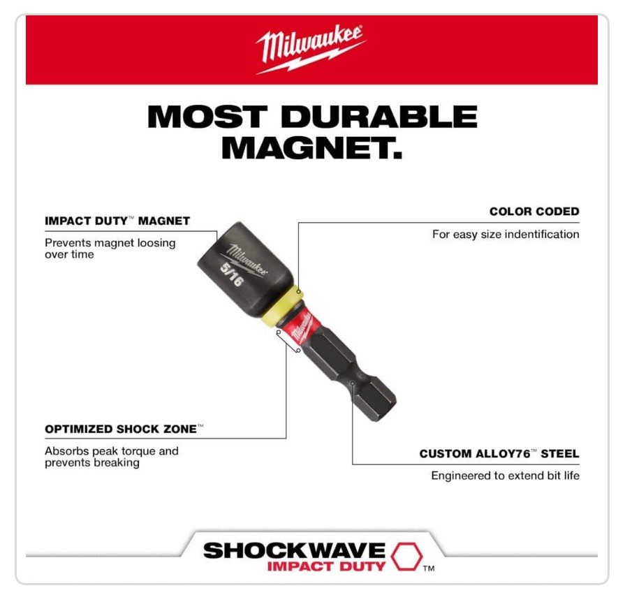 Milwaukee 49-66-4563, SHOCKWAVE Impact Duty Magnetic Nut Driver Set (5-piece)