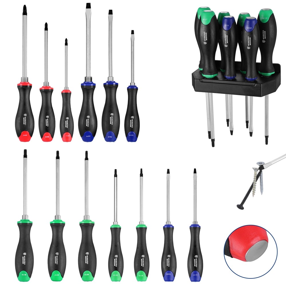 WORKPRO 22x Precision Magnetic Screwdriver Set Slotted Phillips Torx CRV Steel