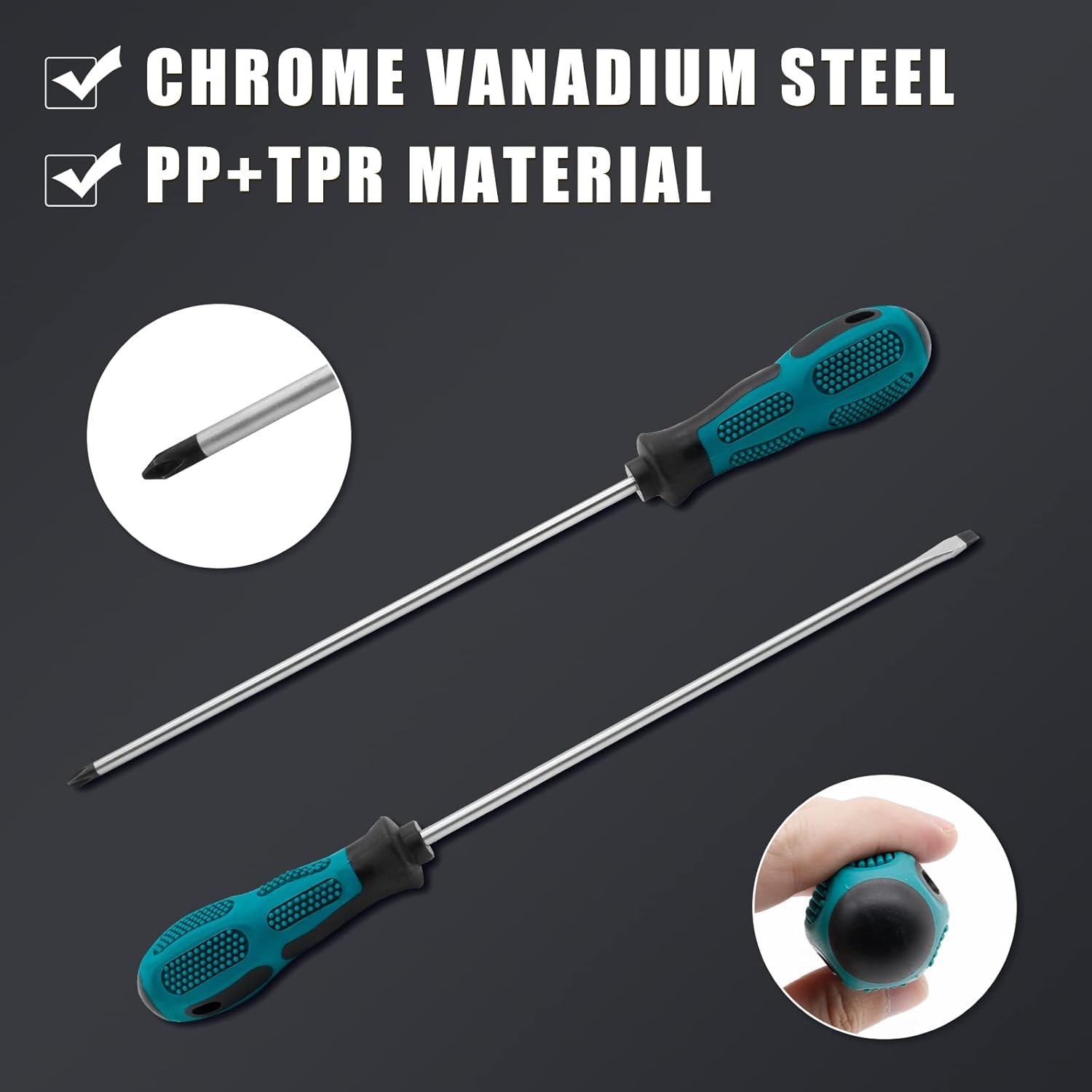 2pc Long Screwdriver Set 8″ Shaft Magnetic Phillips & Flat Head Repair Tool 300m