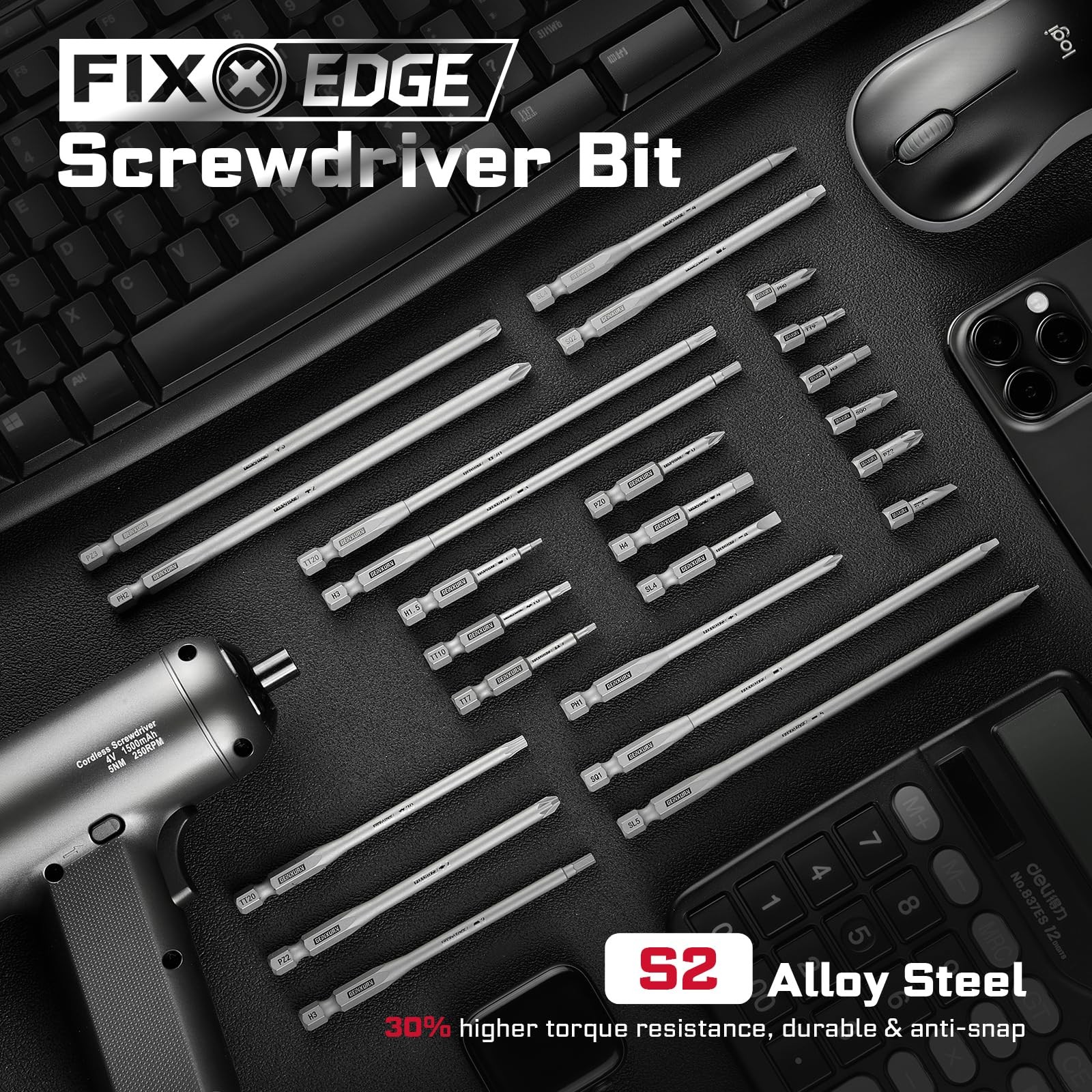 52Pieces Fixedge Screwdriver bit set, 4 inches Magnetic Alloy Steel Phillips/…