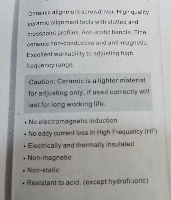 x2 Ceramic Tuning alignment slotted Screw driver Non conductive Non magnetic ESD