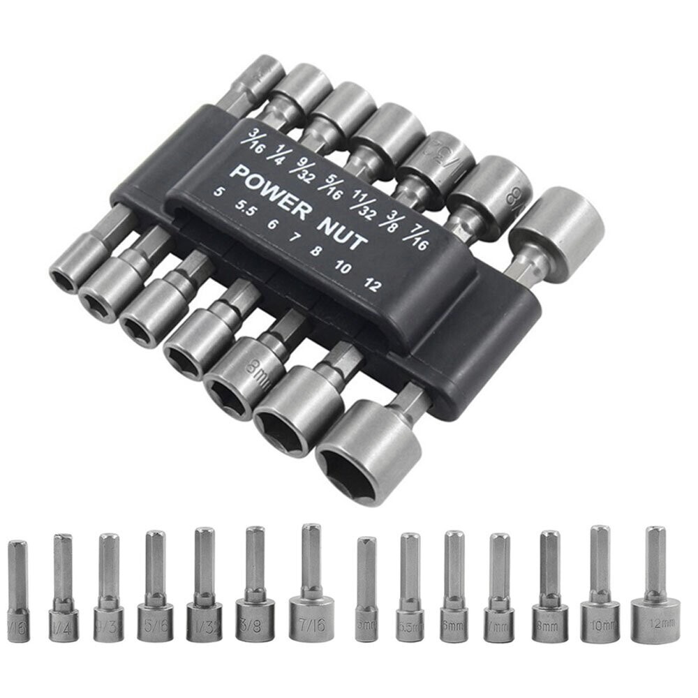 28Pcs Power Nuts Driver Drill Bit Set Metric Socket Wrench 1/4” Driver Hex Keys