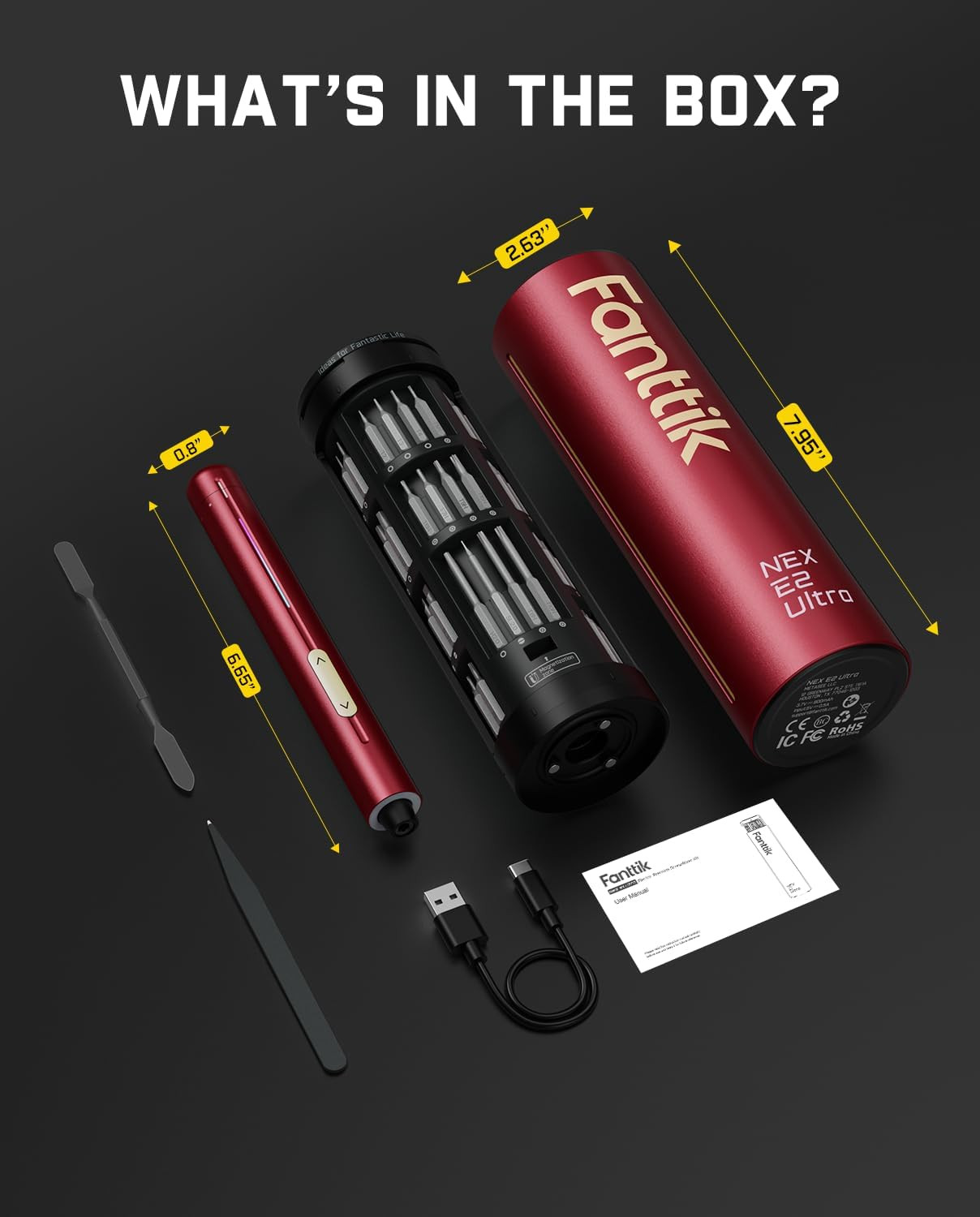 Fanttik E2 Ultra Electric Screwdriver, 0.6N.m Mini Screwdriver Set, 50 Magnetic