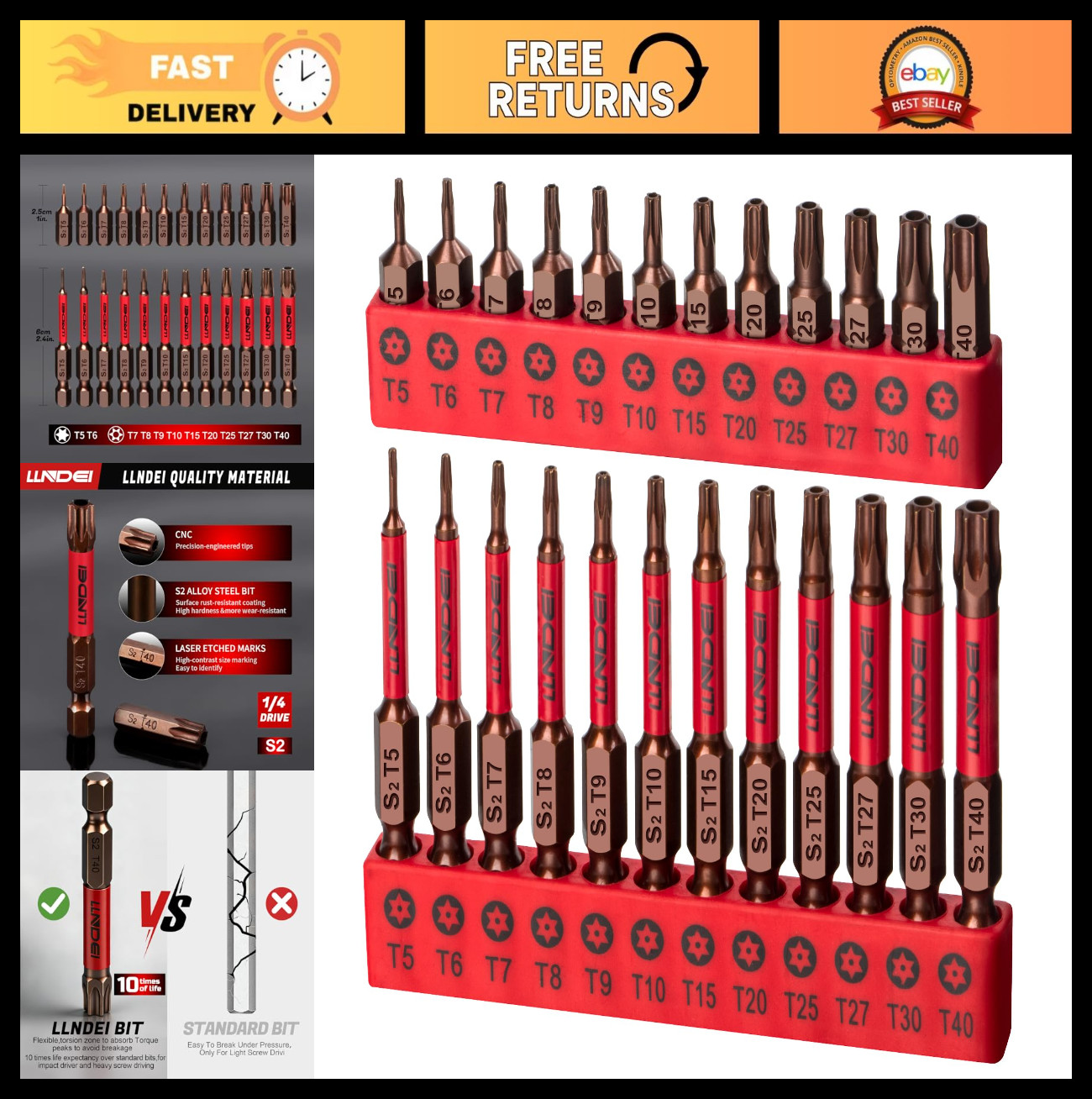 25 PCS Security Torx Bit Set T5-T40, Tamper Resistant Star Bits, Magnetic 1″ & 2