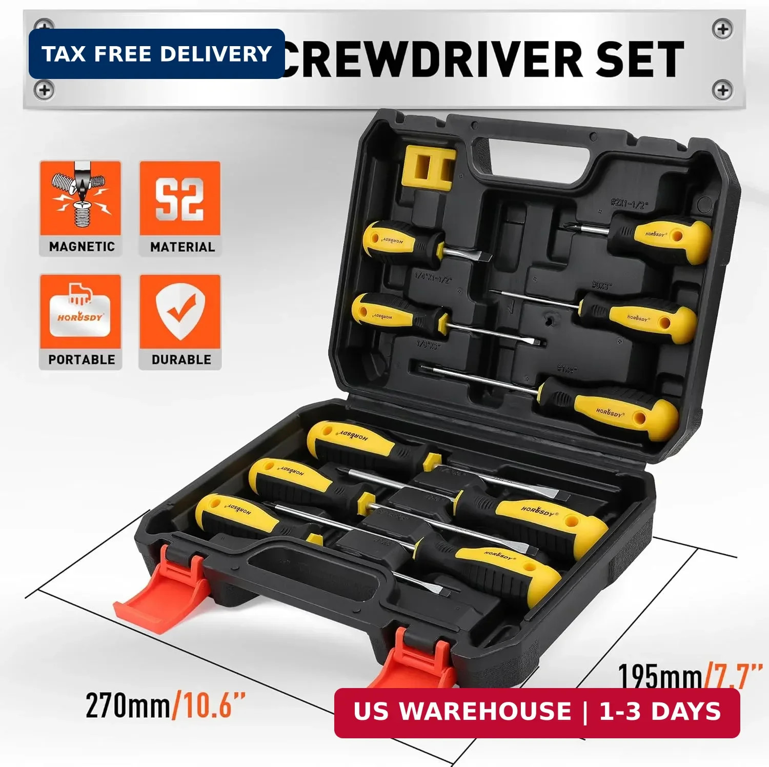 HORUSDY 11-piece Magnetic Screwdriver Set with Case, 5 Phillips & 5 Flat Head Ti