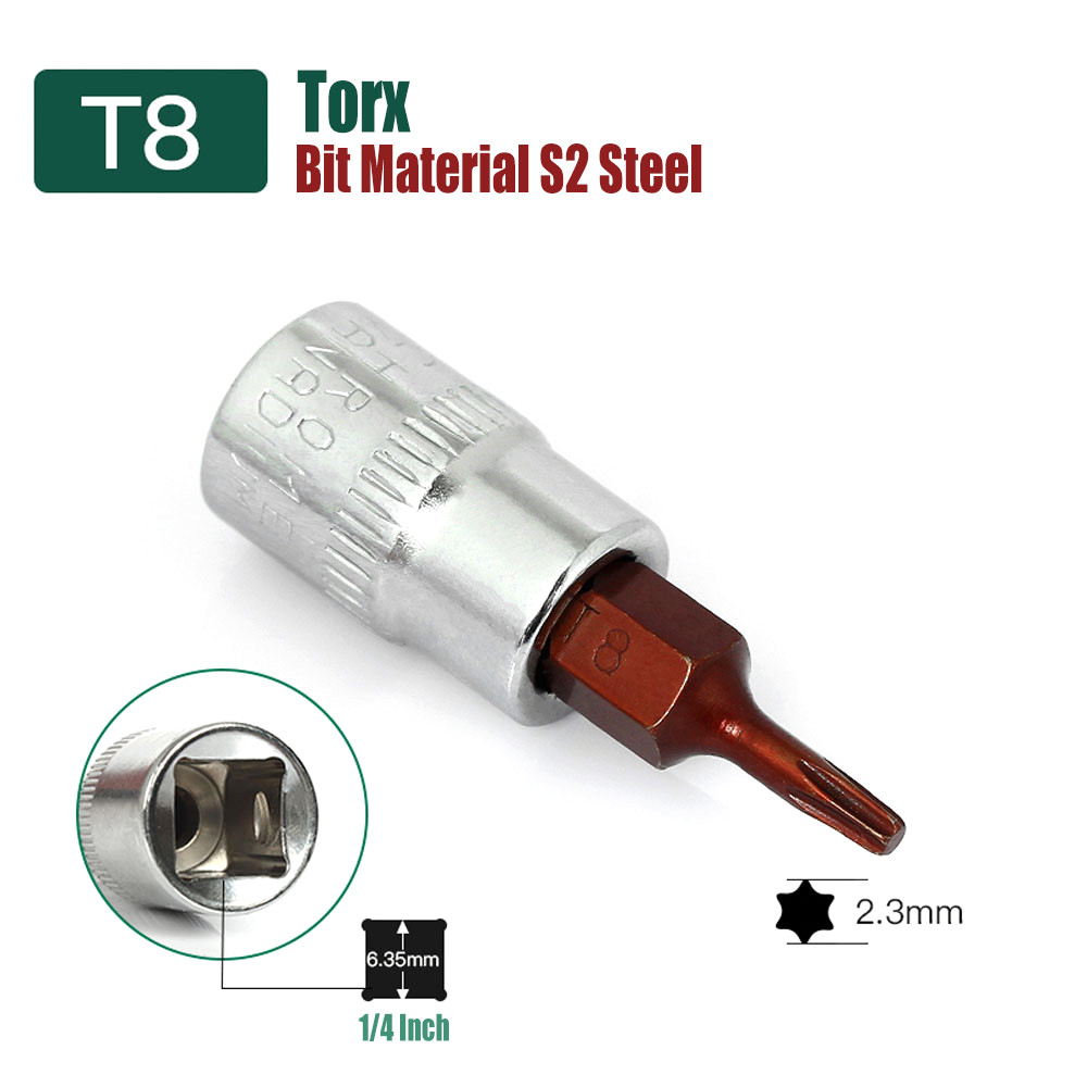 Torx/Hex/Slotted/Phillips/Pozi Bit Socket 1/4″ Square Drive Socket S2 Steel