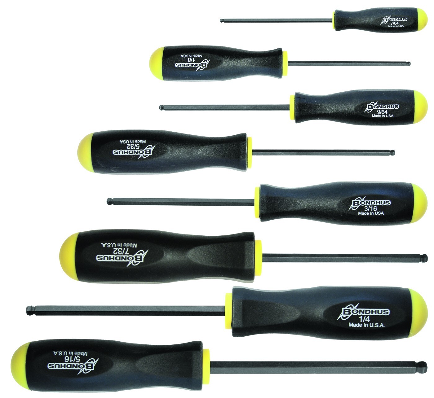 Bondhus 8pc Ball End Hex Screwdriver Set SAE Standard Inch 7/64 – 5/16 USA 10633