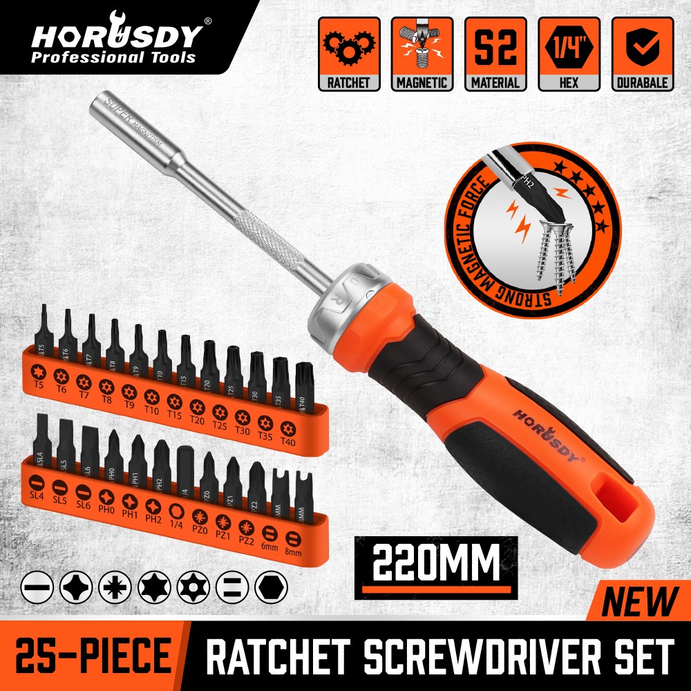 25 Security Torx Screwdriver Bit Set T5-T40 1/4″ Ratcheting Magnetic Bit Driver